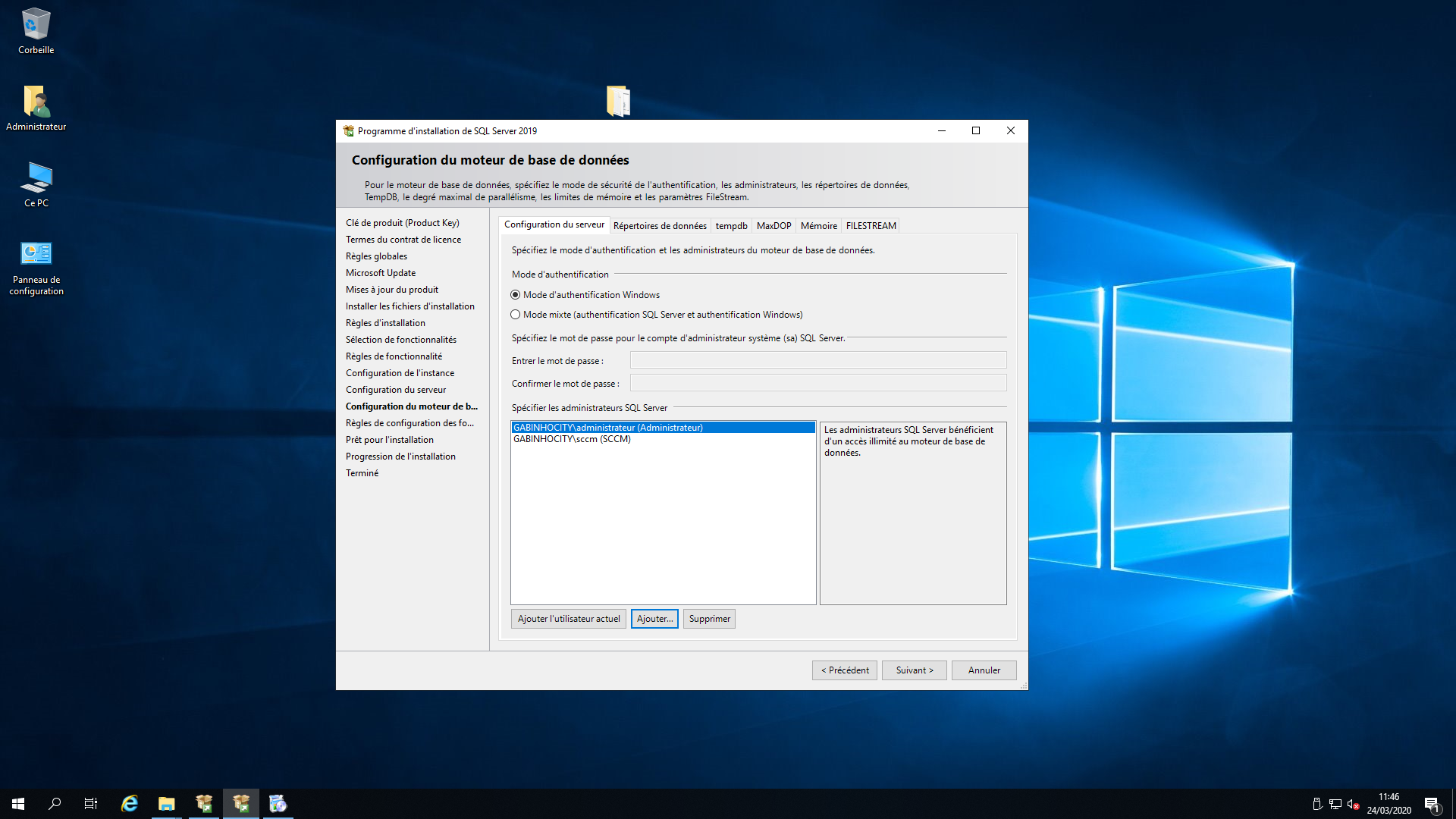 Installer sql serveur 2019 pour sccm